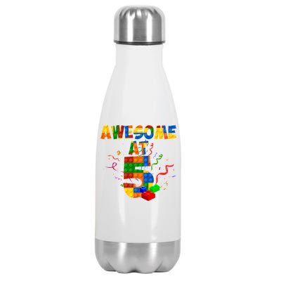 Awesome At 5 Cute Birthday Building Blocks Stainless Steel Insulated Water Bottle