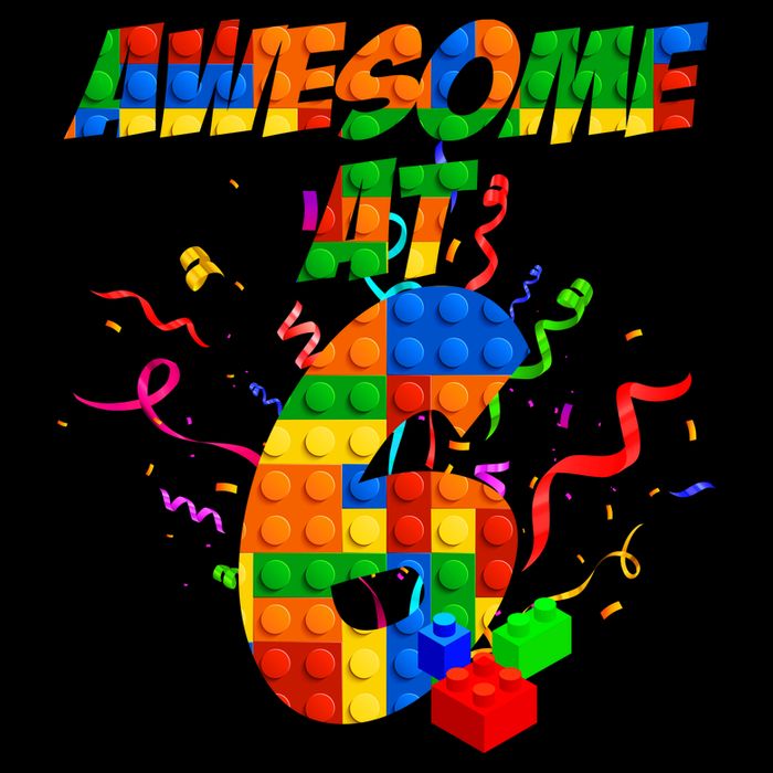 Awesome At 6 Cute Birthday Building Blocks  Cropped Pullover Crew
