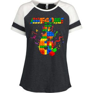 Awesome At 6 Cute Birthday Building Blocks  Enza Ladies Jersey Colorblock Tee