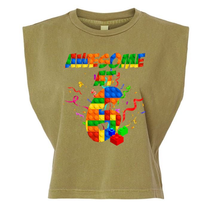 Awesome At 6 Cute Birthday Building Blocks  Garment-Dyed Women's Muscle Tee
