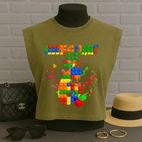 Awesome At 6 Cute Birthday Building Blocks  Garment-Dyed Women's Muscle Tee