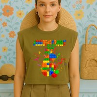 Awesome At 6 Cute Birthday Building Blocks  Garment-Dyed Women's Muscle Tee