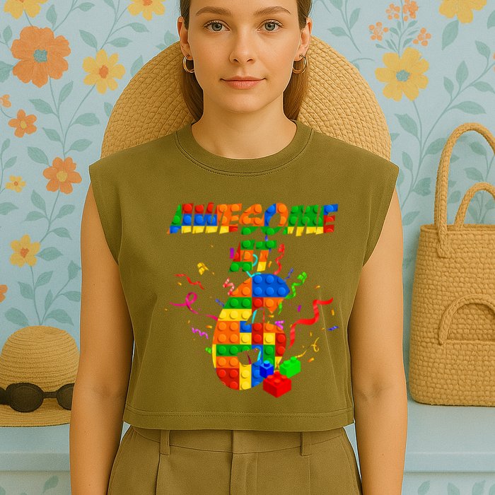 Awesome At 6 Cute Birthday Building Blocks  Garment-Dyed Women's Muscle Tee
