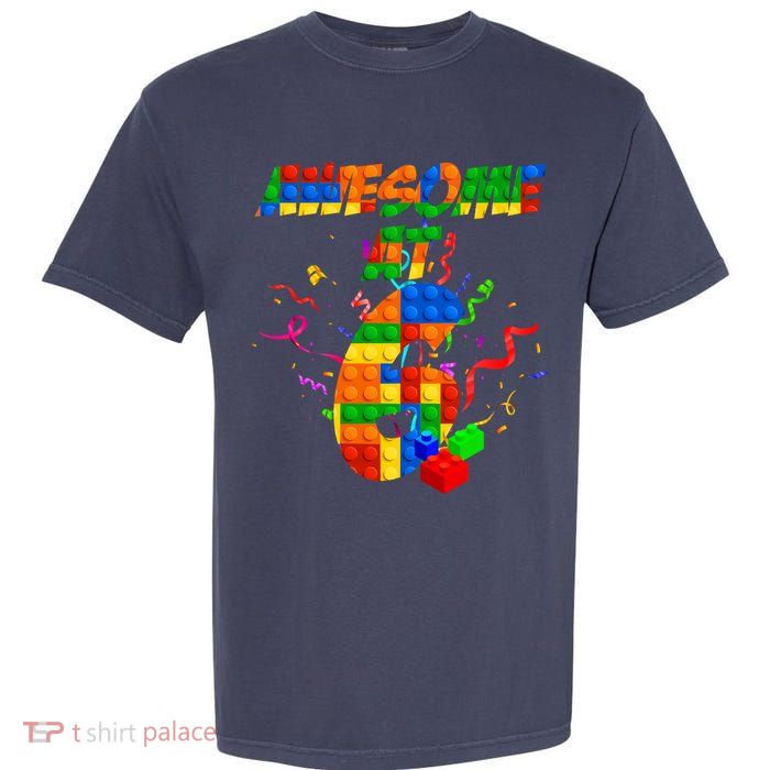Awesome At 6 Cute Birthday Building Blocks  Garment-Dyed Heavyweight T-Shirt