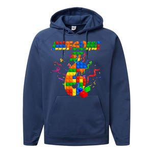 Awesome At 6 Cute Birthday Building Blocks  Performance Fleece Hoodie