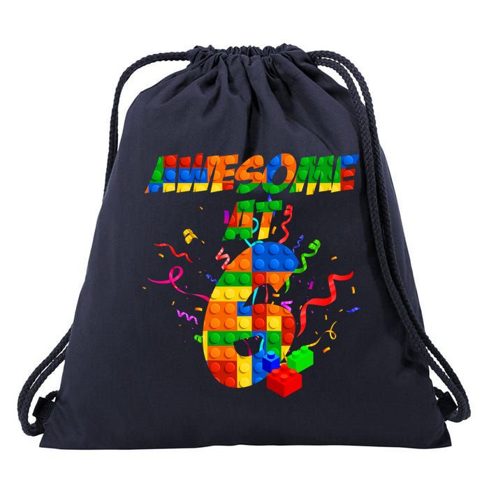Awesome At 6 Cute Birthday Building Blocks  Drawstring Bag