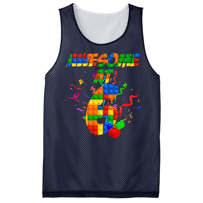 Awesome At 6 Cute Birthday Building Blocks  Mesh Reversible Basketball Jersey Tank