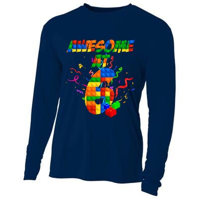 Awesome At 6 Cute Birthday Building Blocks  Cooling Performance Long Sleeve Crew