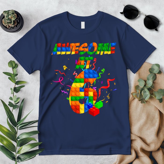 Awesome At 6 Cute Birthday Building Blocks  Premium T-Shirt