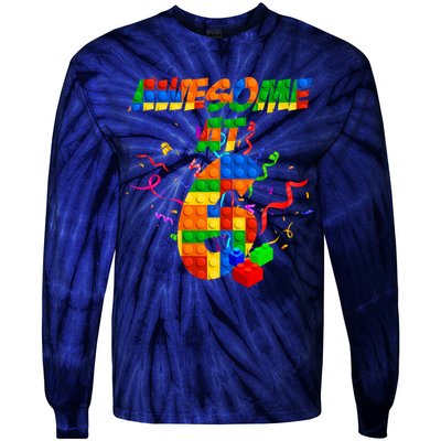Awesome At 6 Cute Birthday Building Blocks  Tie-Dye Long Sleeve Shirt