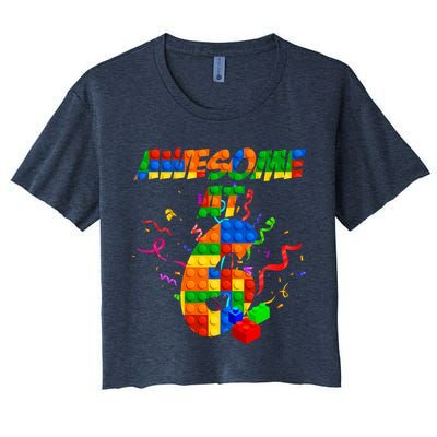 Awesome At 6 Cute Birthday Building Blocks  Crop Top