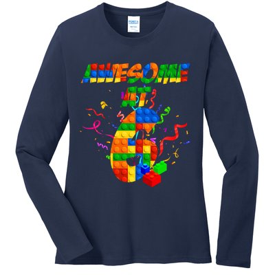 Awesome At 6 Cute Birthday Building Blocks  Ladies Long Sleeve Shirt