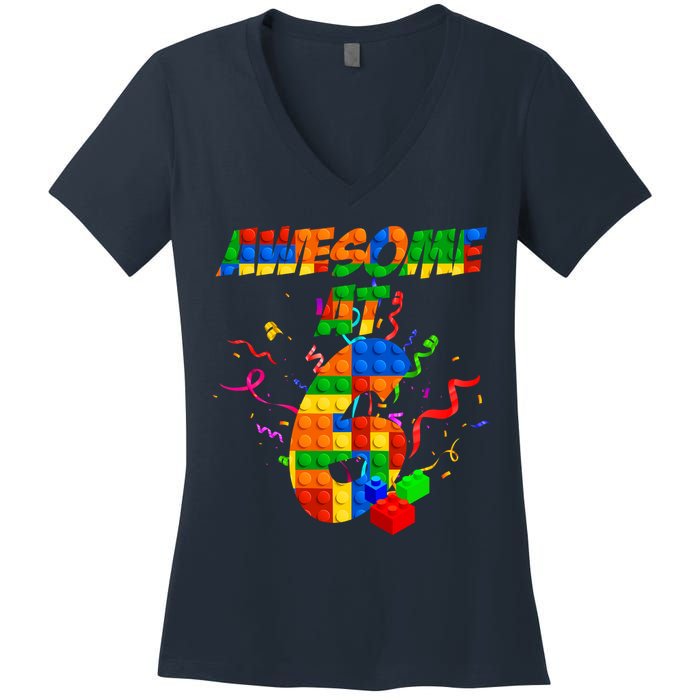Awesome At 6 Cute Birthday Building Blocks  Women's V-Neck T-Shirt