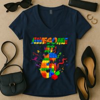 Awesome At 6 Cute Birthday Building Blocks  Women's V-Neck T-Shirt
