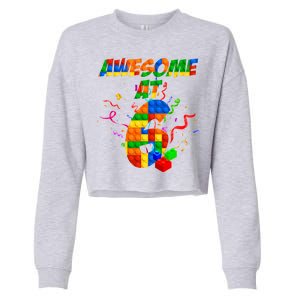 Awesome At 6 Cute Birthday Building Blocks  Cropped Pullover Crew