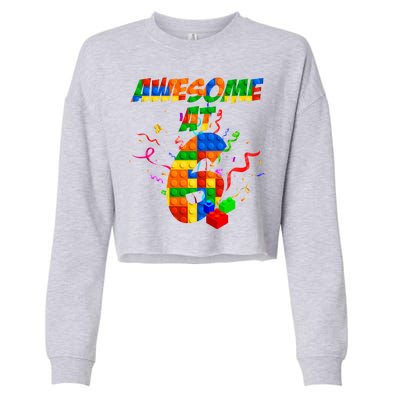 Awesome At 6 Cute Birthday Building Blocks  Cropped Pullover Crew