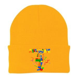 Awesome At 7 Cute Birthday Building Blocks Knit Cap Winter Beanie