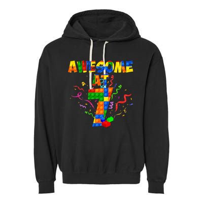 Awesome At 7 Cute Birthday Building Blocks Garment-Dyed Fleece Hoodie