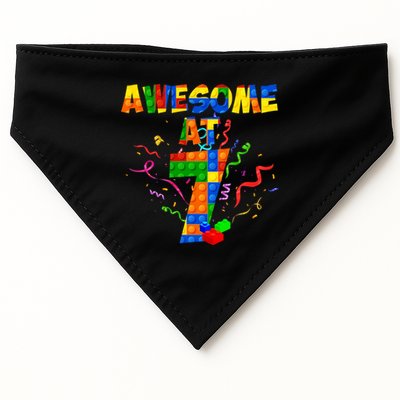 Awesome At 7 Cute Birthday Building Blocks USA-Made Doggie Bandana