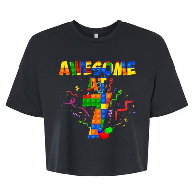 Awesome At 7 Cute Birthday Building Blocks Bella+Canvas Jersey Crop Tee