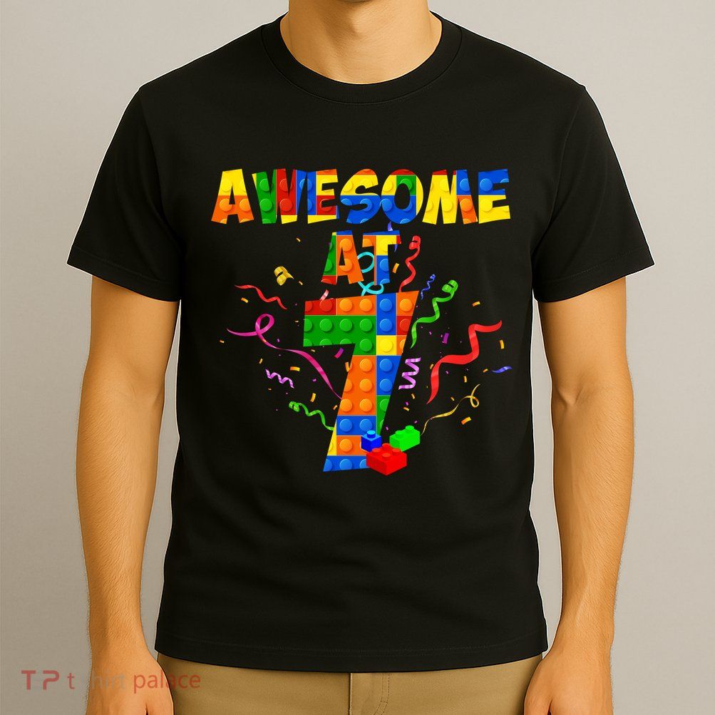 Awesome At 7 Cute Birthday Building Blocks T-Shirt