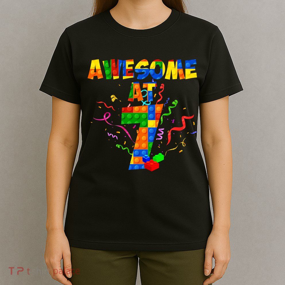 Awesome At 7 Cute Birthday Building Blocks T-Shirt