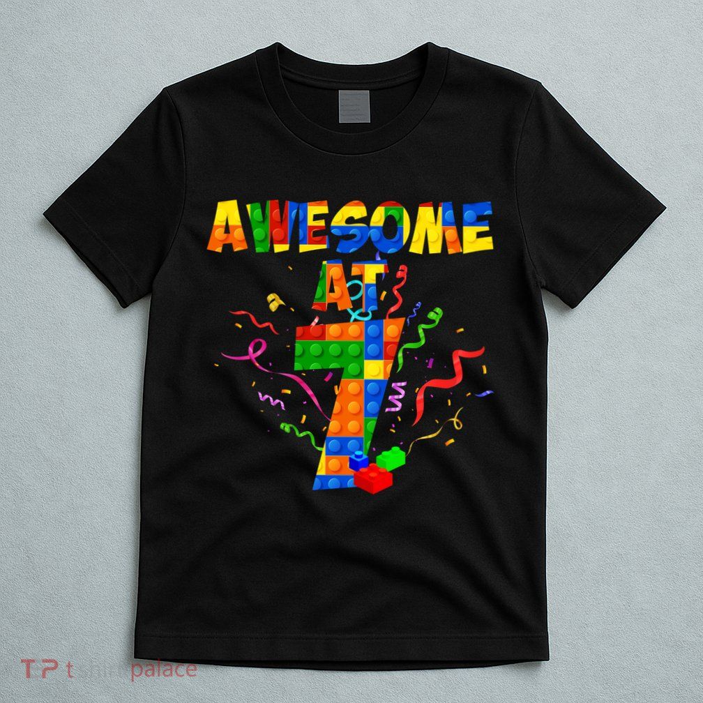Awesome At 7 Cute Birthday Building Blocks T-Shirt