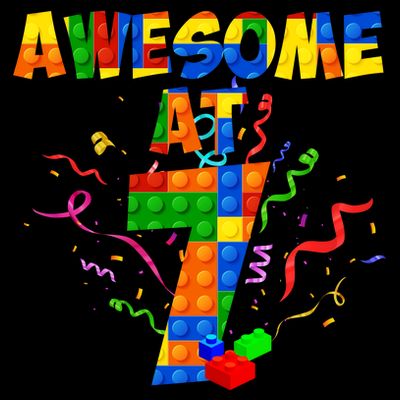 Awesome At 7 Cute Birthday Building Blocks T-Shirt