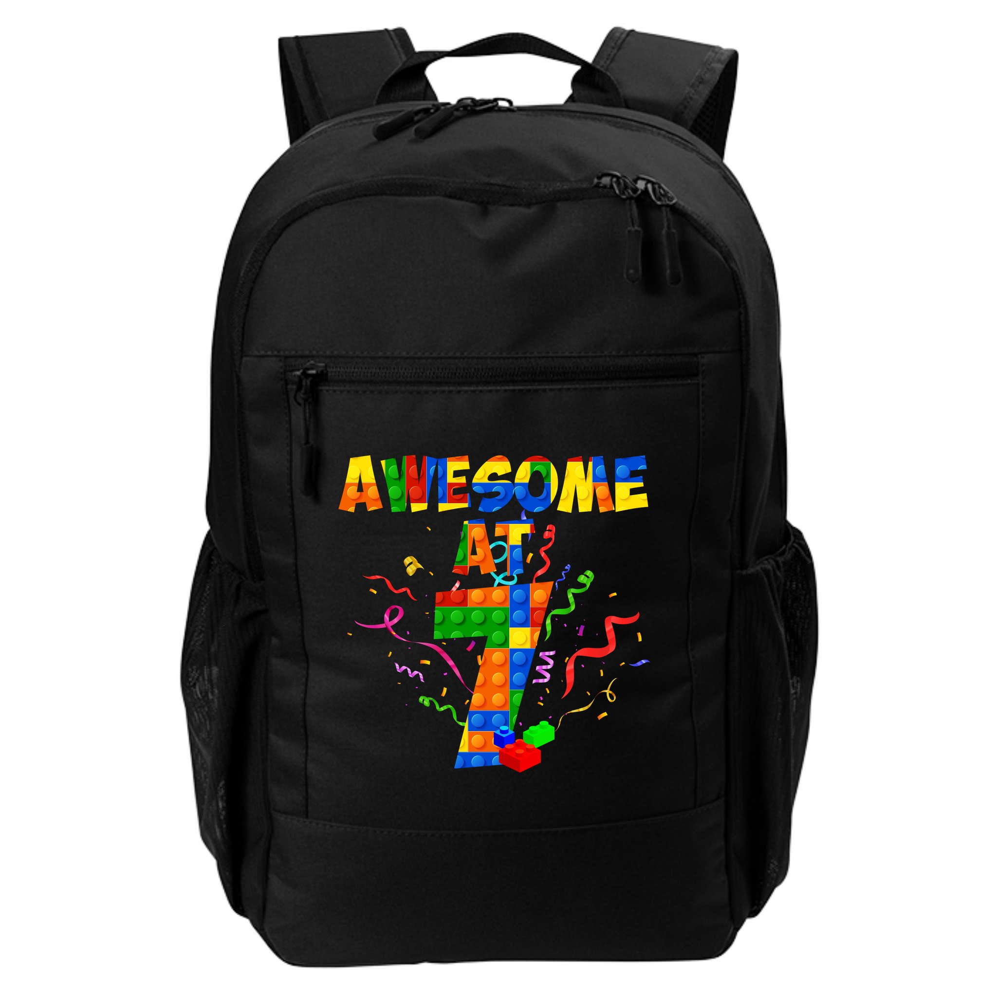 Awesome At 7 Cute Birthday Building Blocks Backpack