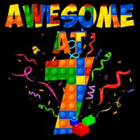 Awesome At 7 Cute Birthday Building Blocks Button