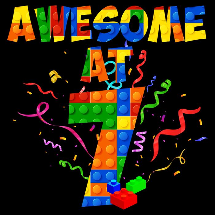 Awesome At 7 Cute Birthday Building Blocks Button