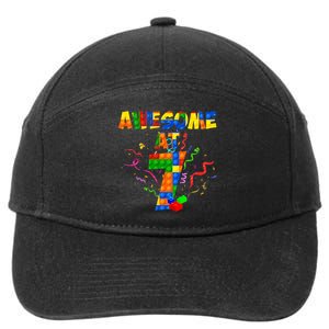 Awesome At 7 Cute Birthday Building Blocks 7-Panel Snapback Hat