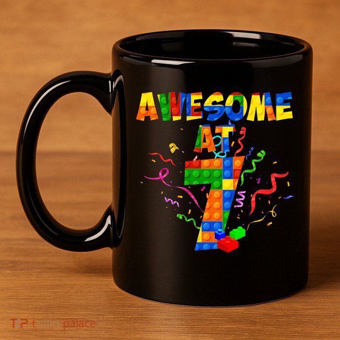 Awesome At 7 Cute Birthday Building Blocks 11oz C Handle Ceramic Mug