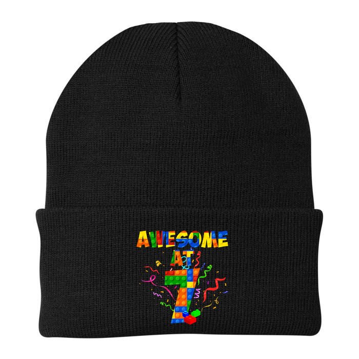 Awesome At 7 Cute Birthday Building Blocks Beanie