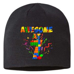 Awesome At 7 Cute Birthday Building Blocks Sustainable Beanie