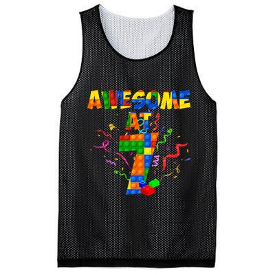 Awesome At 7 Cute Birthday Building Blocks Mesh Reversible Basketball Jersey Tank