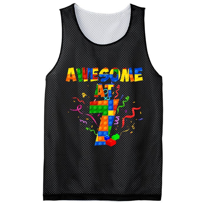 Awesome At 7 Cute Birthday Building Blocks Mesh Reversible Basketball Jersey Tank