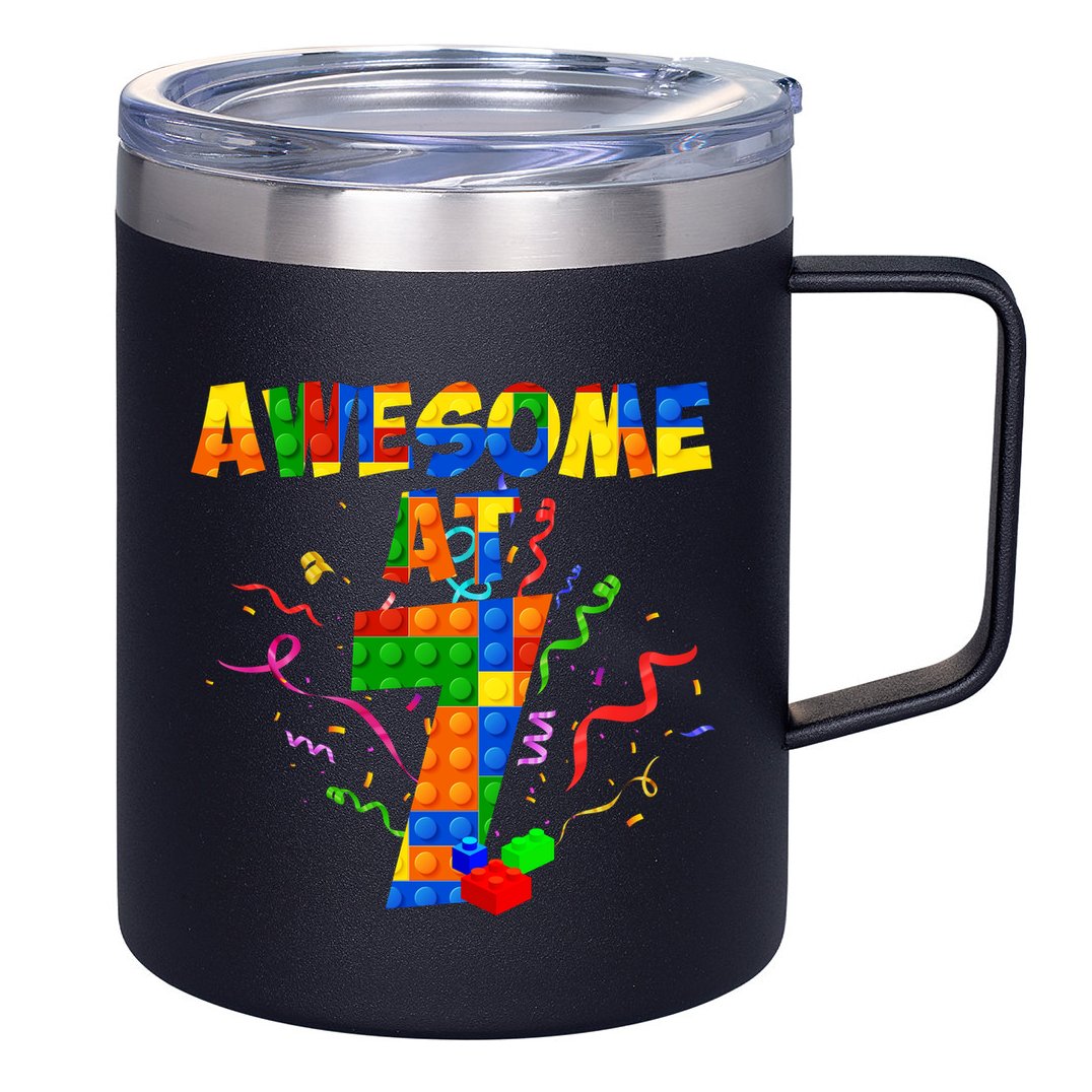 Awesome At 7 Cute Birthday Building Blocks 12oz Stainless Steel Coffee Mug