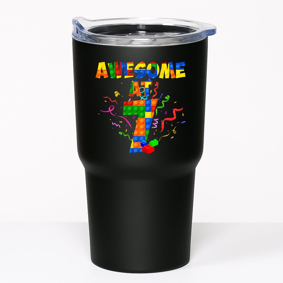 Awesome At 7 Cute Birthday Building Blocks Tumbler