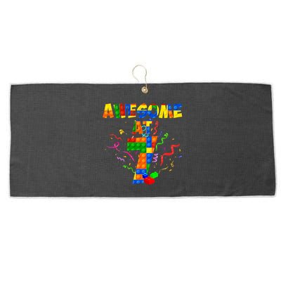 Awesome At 7 Cute Birthday Building Blocks Large Microfiber Waffle Golf Towel