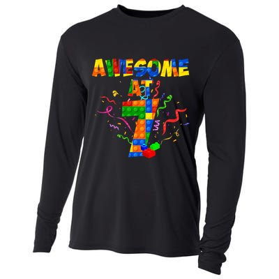 Awesome At 7 Cute Birthday Building Blocks Cooling Performance Long Sleeve Crew
