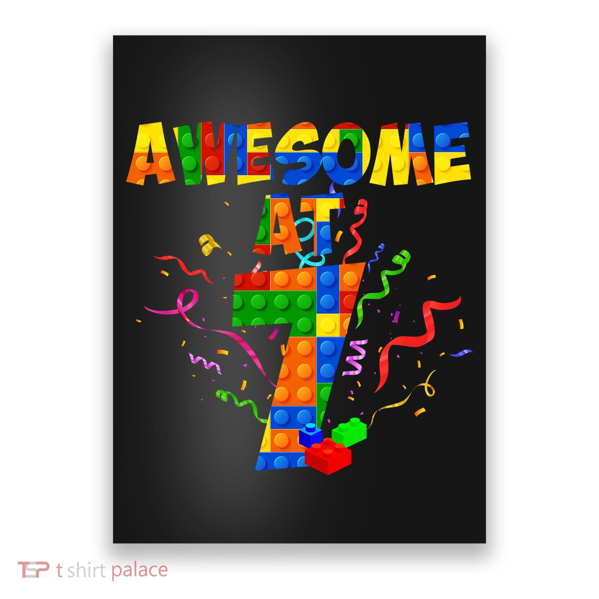 Awesome At 7 Cute Birthday Building Blocks Poster