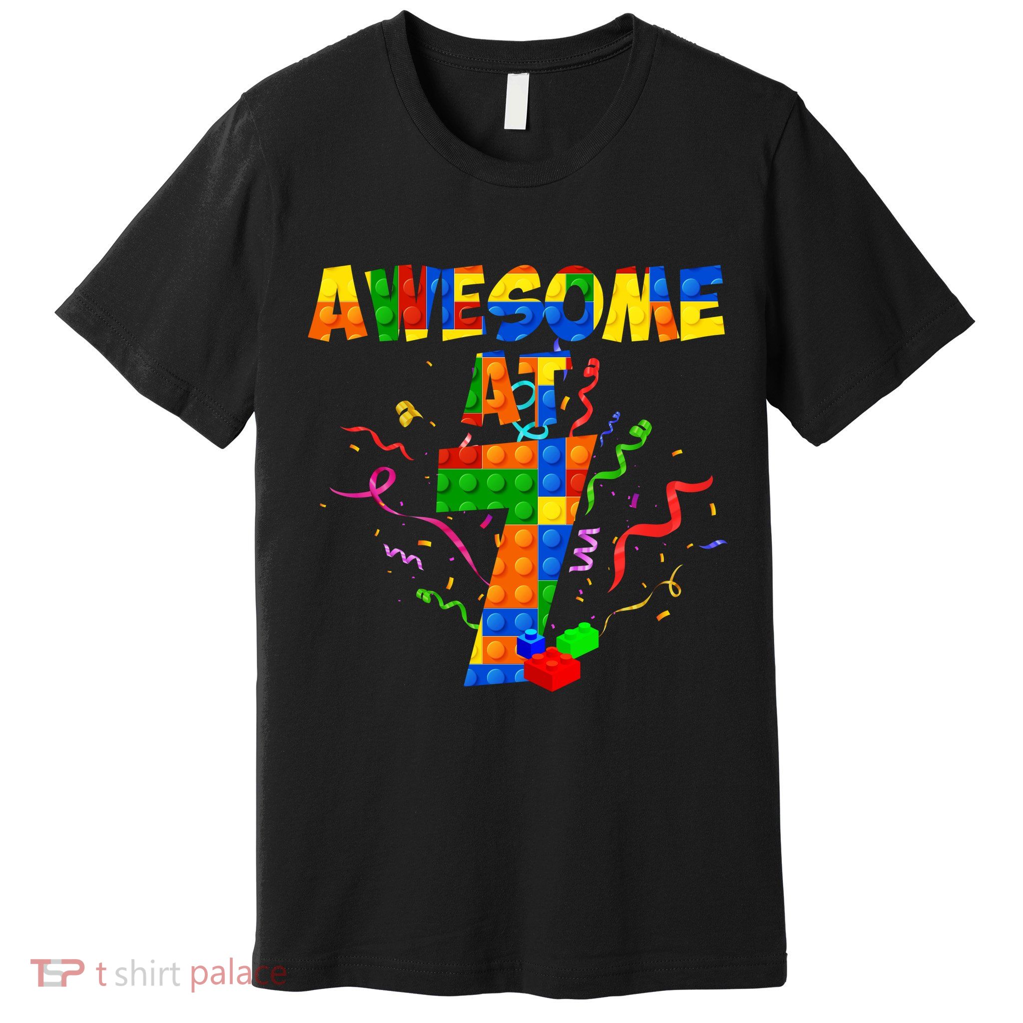 Awesome At 7 Cute Birthday Building Blocks Premium T-Shirt