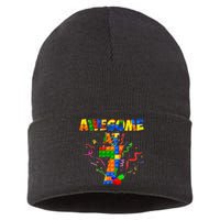 Awesome At 7 Cute Birthday Building Blocks Sustainable Knit Beanie