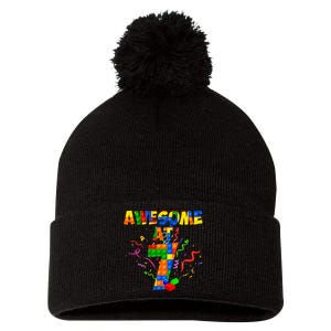 Awesome At 7 Cute Birthday Building Blocks Pom Pom 12in Knit Beanie