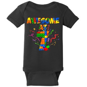 Awesome At 7 Cute Birthday Building Blocks Baby Bodysuit