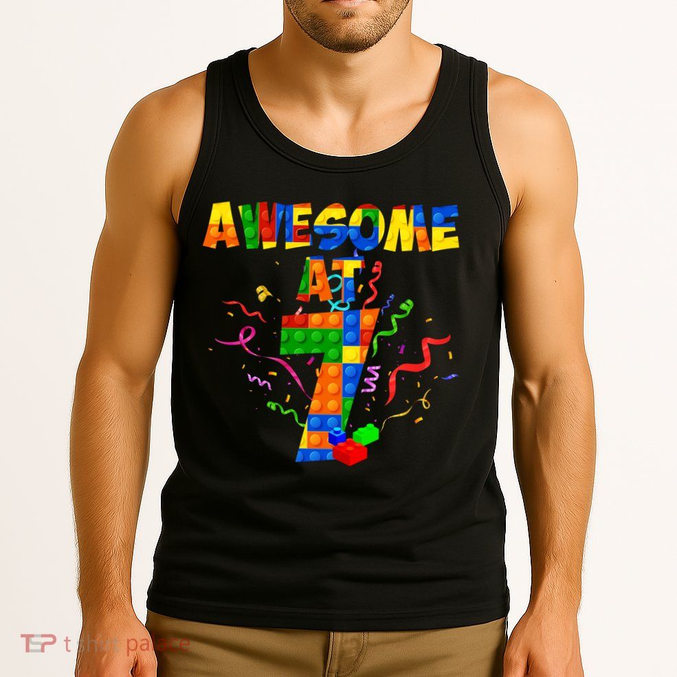 Awesome At 7 Cute Birthday Building Blocks Tank Top