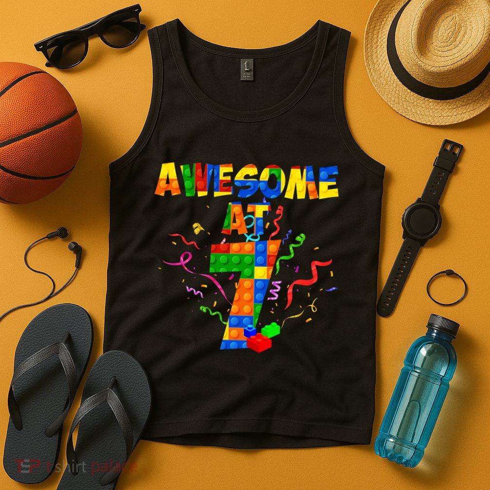 Awesome At 7 Cute Birthday Building Blocks Tank Top