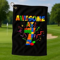 Awesome At 7 Cute Birthday Building Blocks Golf Towel