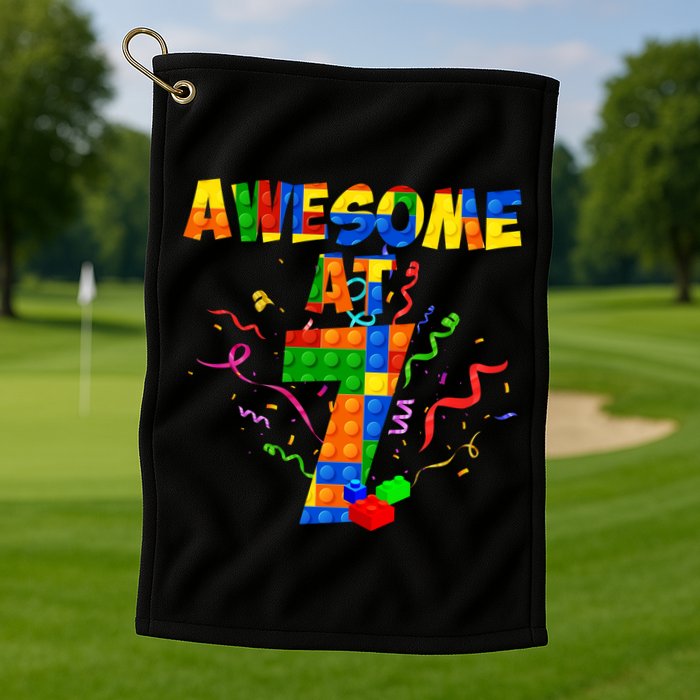Awesome At 7 Cute Birthday Building Blocks Golf Towel